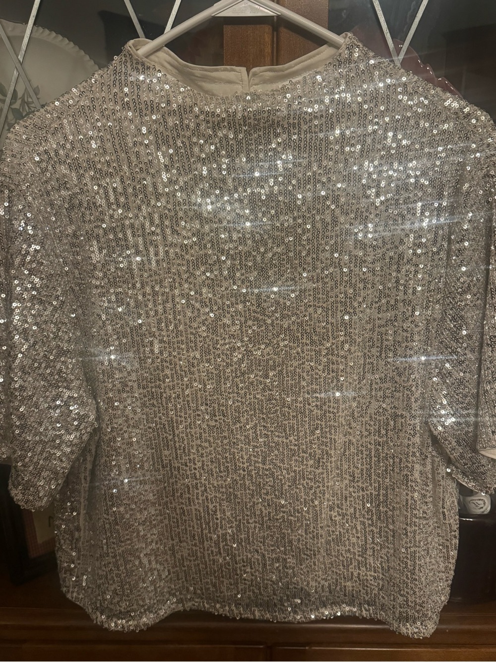 H&M Silver Sequined Short Sleeve Top